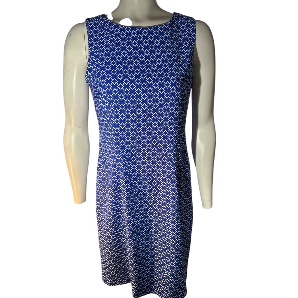 Mario Serrani Blue Sheath Dress with Bateau Neckline